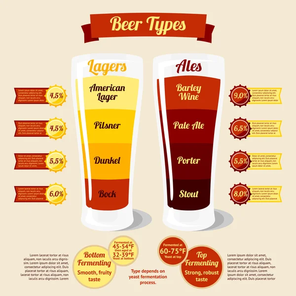 Типы инфографики пива — стоковый вектор