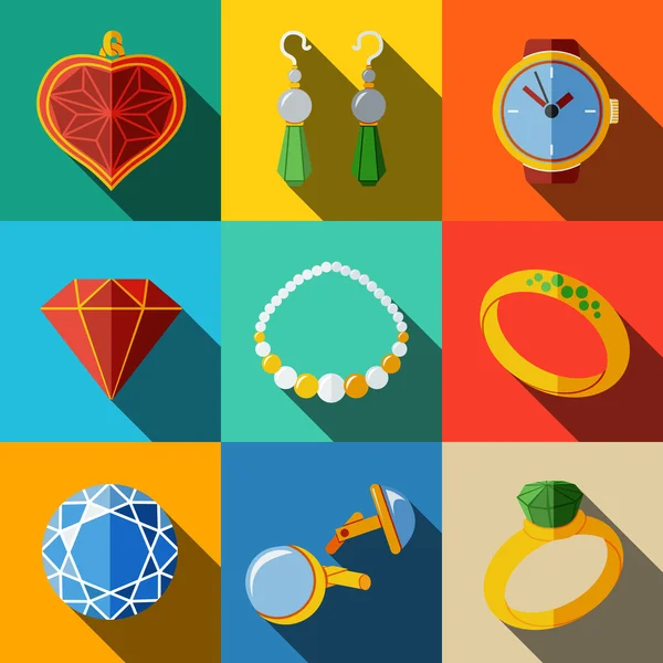 Jewelry colorful flat icons set — Stockový vektor