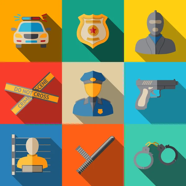Set of flat police icons — 스톡 벡터