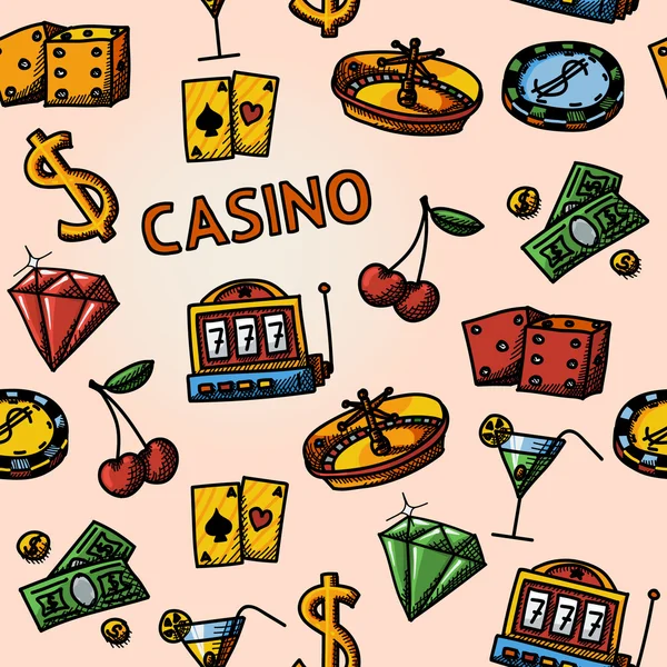 Inconsútil casino patrón dibujado a mano — Vector de stock