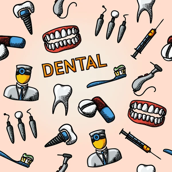 Dental handdrawn pattern — ストックベクタ