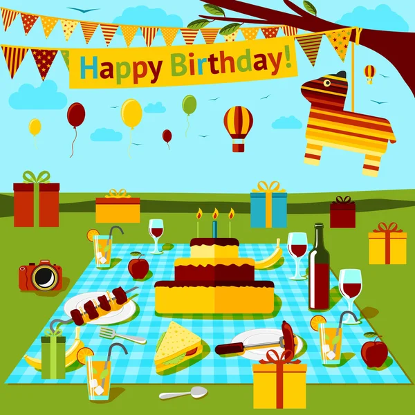 Happy birthday picnic poster — Stockový vektor