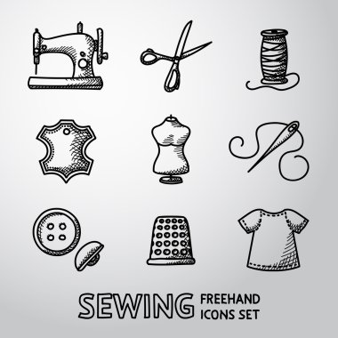 Set of handdrawn sewing icons