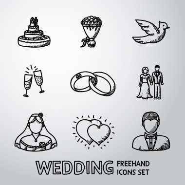 Set of handdrawn wedding icons