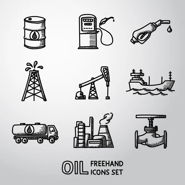 Conjunto de ícones de óleo desenhados à mão —  Vetores de Stock