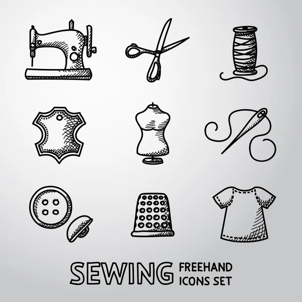 Set of handdrawn sewing icons — Stok Vektör