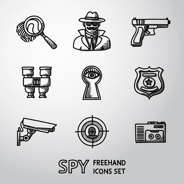 Conjunto de iconos dibujados a mano Spy — Vector de stock