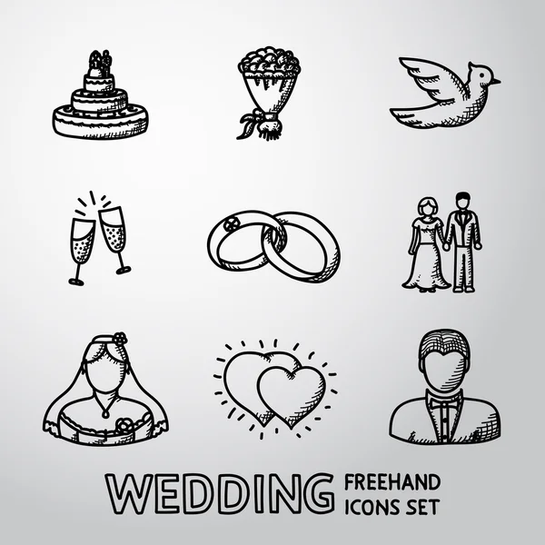 Set of handdrawn wedding icons