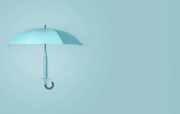 Renderização Guarda Chuva Azul Com Uma Seringa Azul Como Alça — Fotografia de Stock