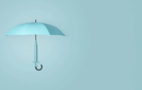렌더링 파란색 주사기를 손잡이로 사용하는 파란색 우산이다 백신에 최소한의 로열티 프리 스톡 이미지