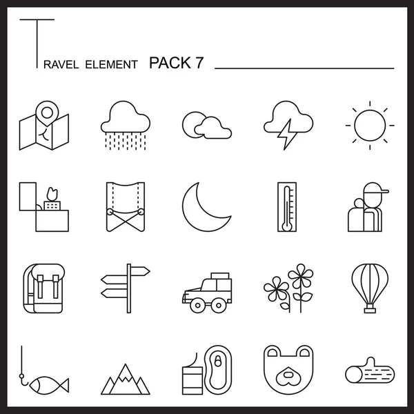 Cestovní prvek řádku ikona sada 7. Camping tenké ikony. Mono pack. Grap — Stockový vektor
