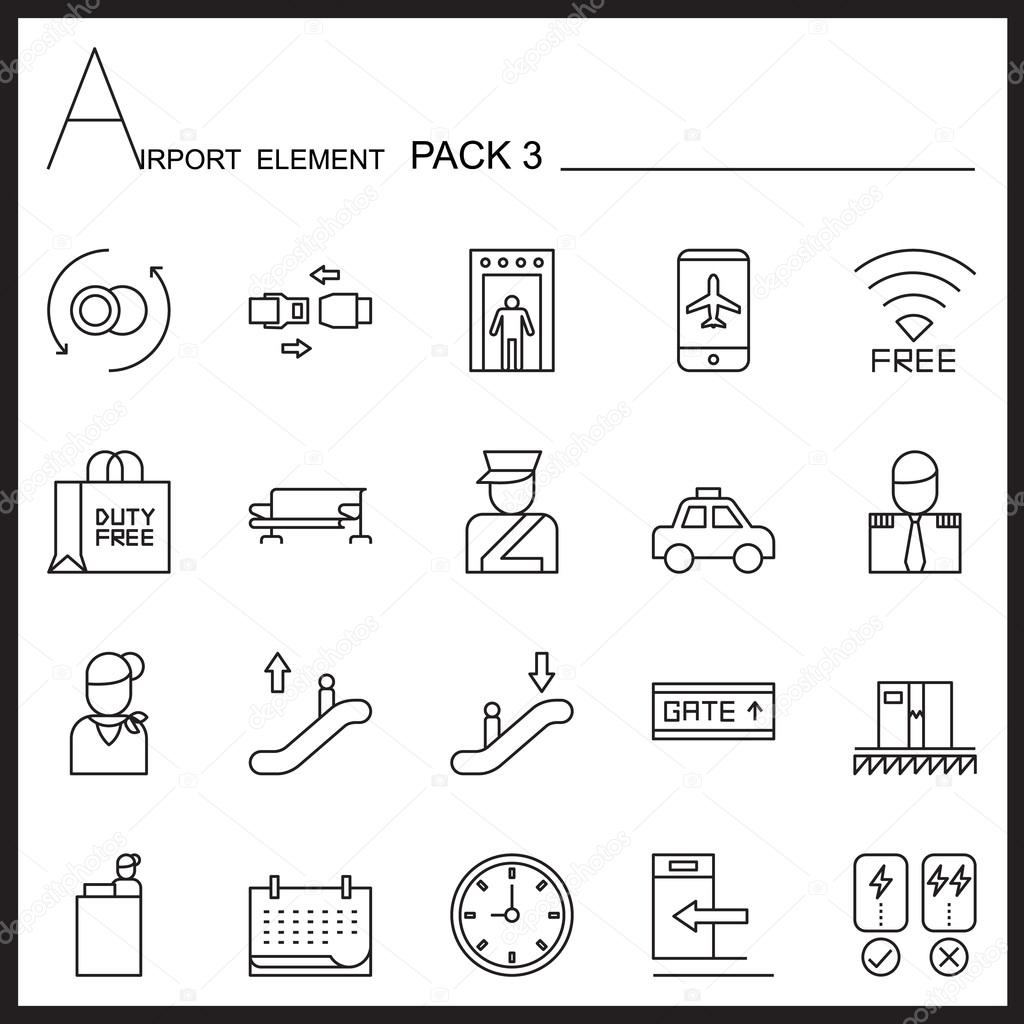 Airport Element Line Icon Set.Pack 3.Mono pack.Graphic vector logo set