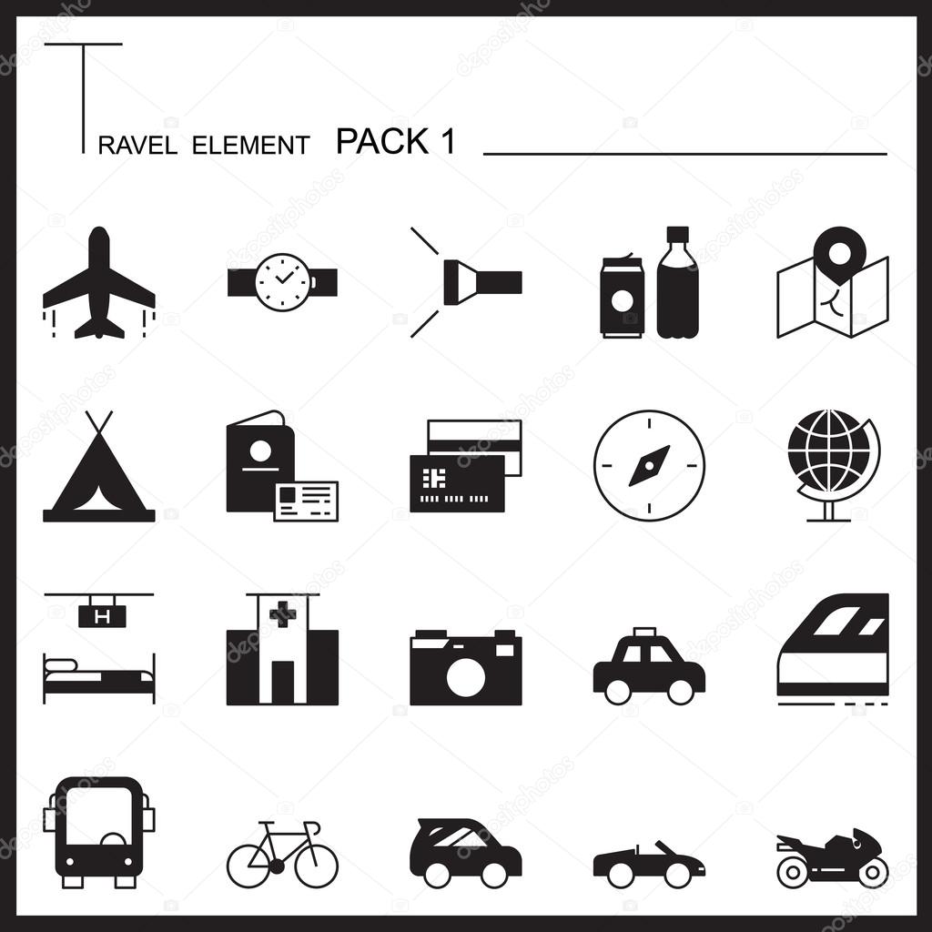 Travel Element Graph Icon Set.Pack 1.Mono pack.Graphic vector logo set.Pictogram design.
