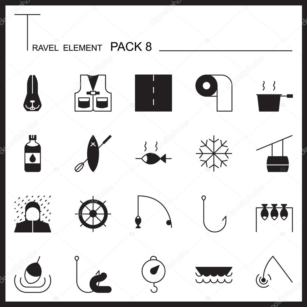 Travel Element Graph Icon Set 8.Camping thin icons.Mono pack.Graphic vector logo set.Pictogram design.