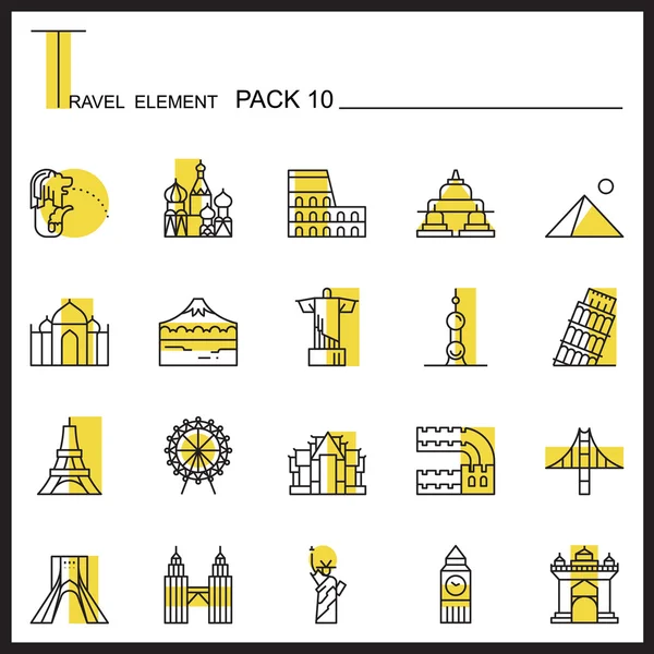 Travel Element Line Icon Set 6.Camping iconos delgados.Paquete de color . — Vector de stock