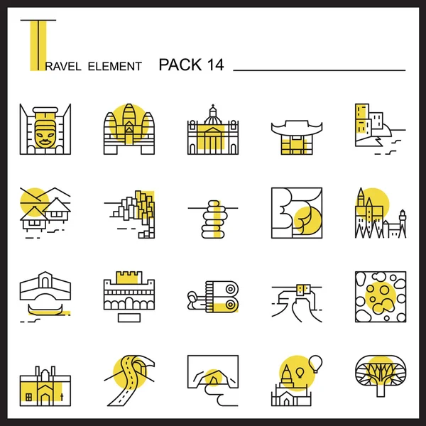 Linha de Elemento de Viagem Conjunto de ícones 14.Landmark thin icons.Color pack.G —  Vetores de Stock