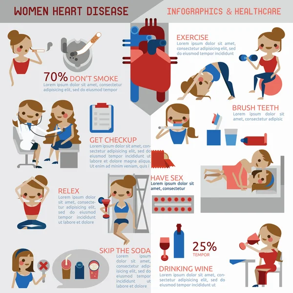 Kadınların kalp hastalığı Infographic Illustrator — Stok Vektör