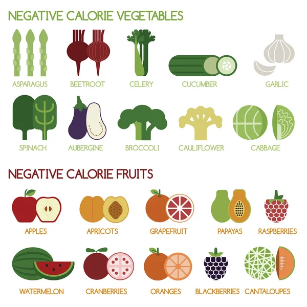 Negative calorie vegetables and fruits — Stock Vector