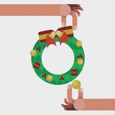 Noel kavramı ile izole kırmızı şerit yay dekorasyonu ile Noel çelenk