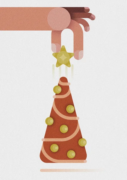 Attrapez les ornements d'étoiles à la main sur l'arbre de Noël par concept de Noël — Photo