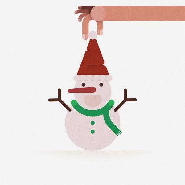 Hand wearing hat for Snowman by Christmas concept — Stock Photo, Image