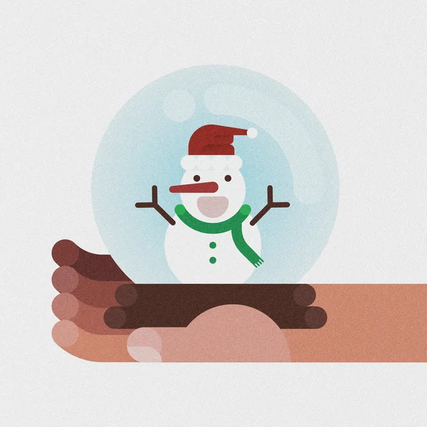 Snowman in grass ball on the hand by Christmas concept — Stock Photo, Image