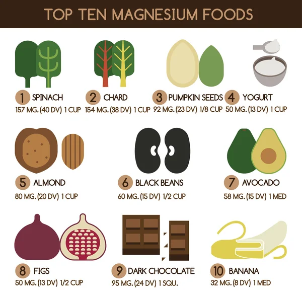Top Ten Magnesium-Nahrungsmittelvektor — Stockvektor