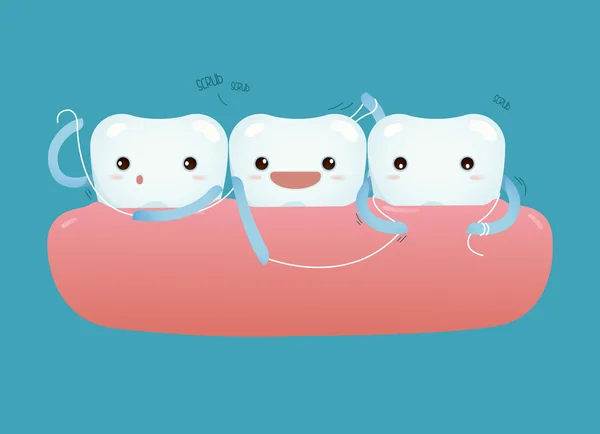 Teeth with dental floss for healthcare — Stock Vector