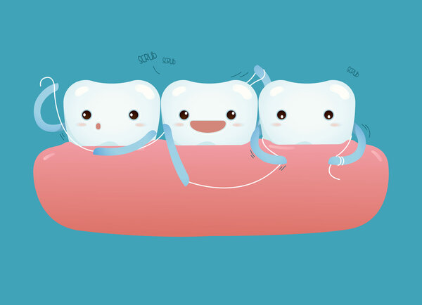 Teeth with dental floss for healthcare