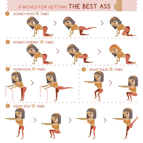 Five Move for getting the best ass — Stock Vector