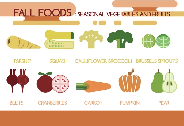 Val levensmiddelen seizoensgebonden groenten en fruit — Stockvector