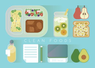 Clean foods design vector blue set