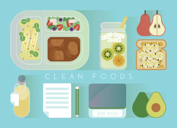 Clean foods design vector blue set — Stok Vektör