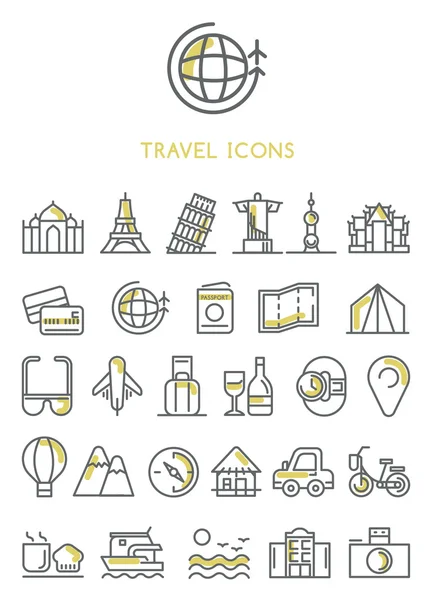 Iconos de viaje Set vector de diseño — Archivo Imágenes Vectoriales