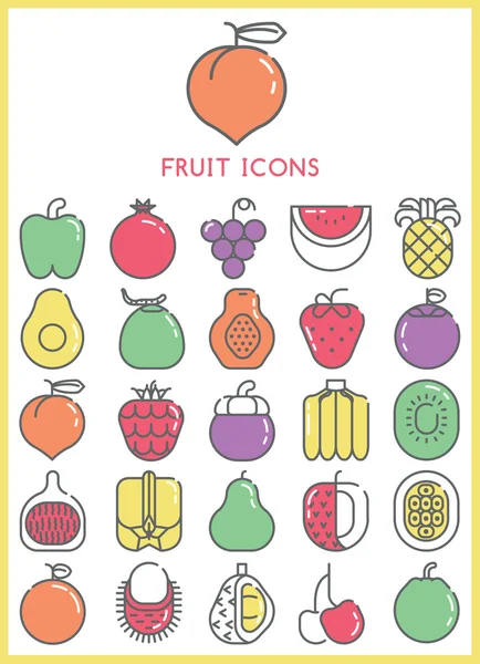 Iconos de frutas vector conjunto de colores — Vector de stock