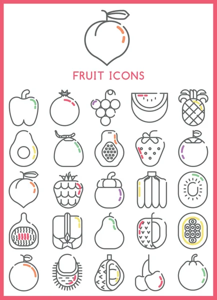Ícones de frutas conjunto vetor — Vetor de Stock
