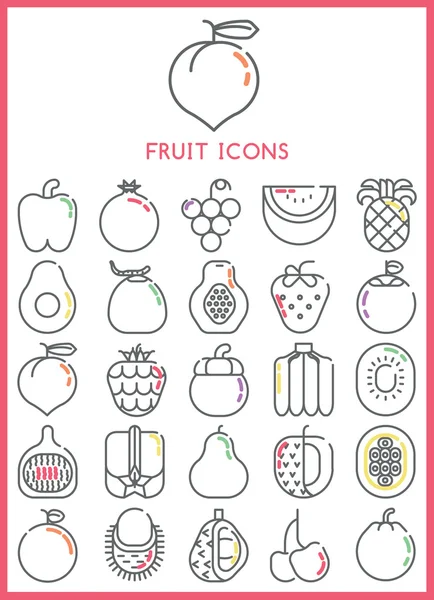 Iconos de fruta conjunto vector — Archivo Imágenes Vectoriales