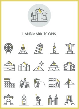 Landmark icons set vector clipart