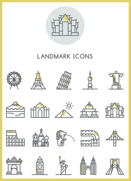Landmark icons set vector