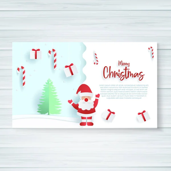 Joyeux Noël Carte Vœux Vecteur Illustration Avec Style Coupe Papier — Image vectorielle