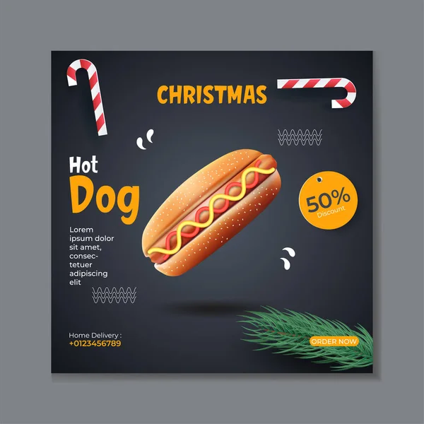 Hotdog Fast Food Social Media Post Template — Stock Vector