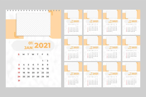 Calendrier 2021 Set Desk Calendar Template Design Place Photo Semaine — Image vectorielle