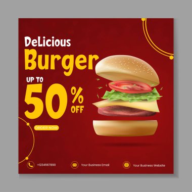 Hamburger ya da fast food sosyal medya şablonu.