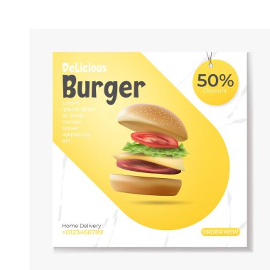 Hamburger ya da fast food sosyal medya şablonu.