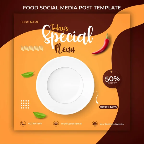 Plantilla Post Social Alimentos Vector Ilustración Con Placa Blanca Realista — Vector de stock