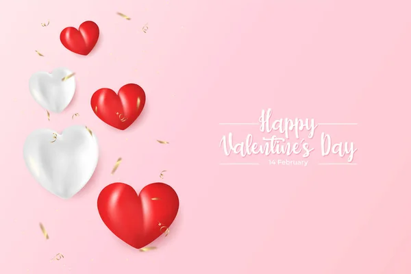 Šťastný Valentýn Přání Realistickým Srdcem — Stockový vektor