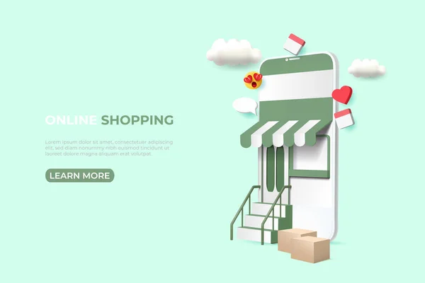 Banner Anuncios Compras Línea Ilustración Vector Con Smartphone Plantilla Post — Archivo Imágenes Vectoriales