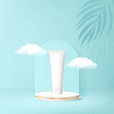 Podyumlu kozmetik reklamları. Renk pastel ile 3B arkaplan