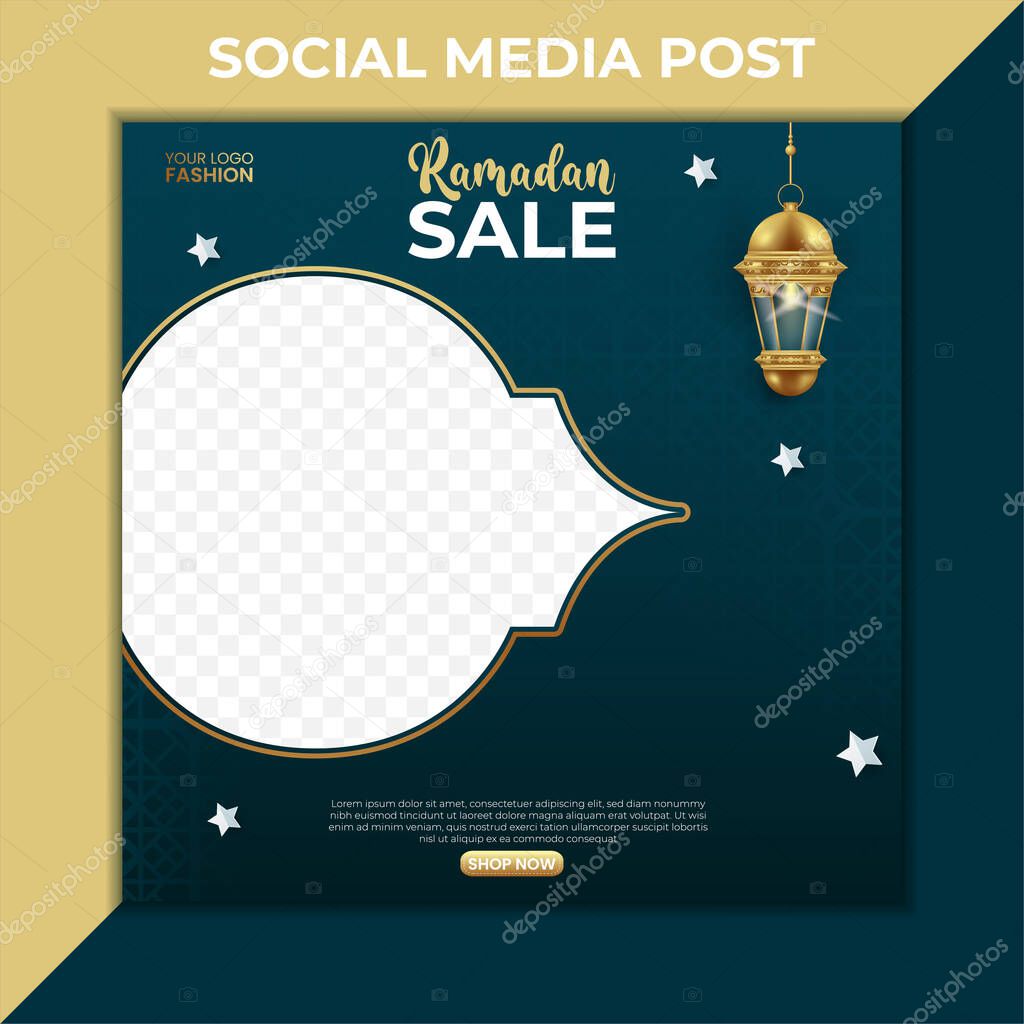 ramadan sale marketing banner. Editable social media post template with photo for promotion.