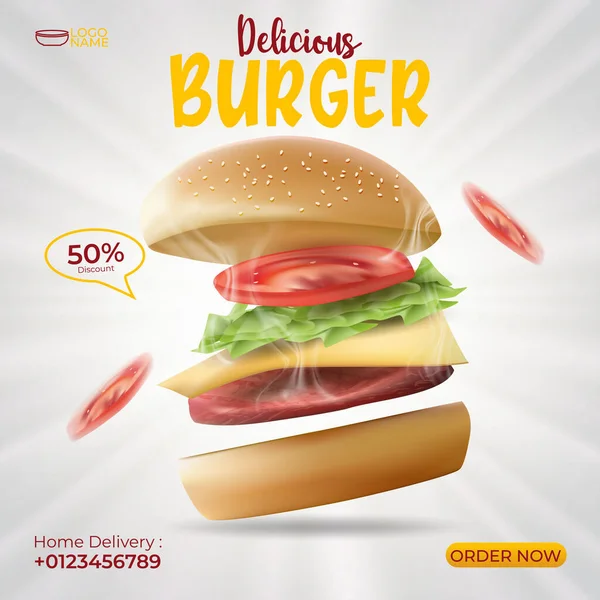 Heerlijke Burger Advertenties Poster Template Restaurant Fast Food Beste Keuze — Stockvector